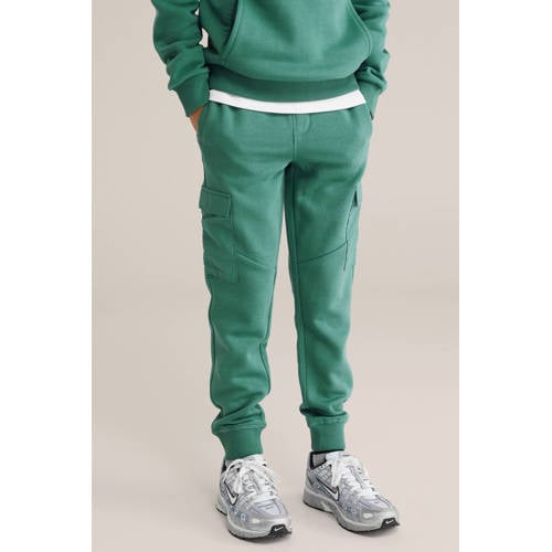WE Fashion Blue Ridge Slim cargo broek groen Jongens Sweat Effen