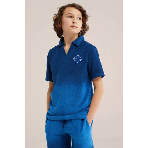 WE Fashion polo blauw Jongens Badstof Polokraag Dip-dye - maat 98/104 afbeelding