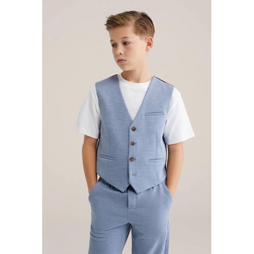 WE Fashion gilet blauw Jongens Polyester Smokingkraag Effen - maat 134/140 afbeelding