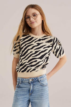 trui met zebraprint ecru fijn gebreid