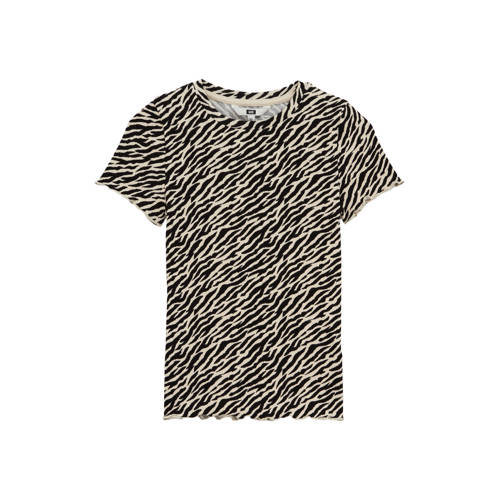 WE Fashion T-shirt Beige Meisjes Stretchkatoen Ronde hals All over print - maat 122/128 afbeelding