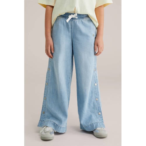 WE Fashion wide leg jeans light blue denim Blauw Effen - maat 116 afbeelding