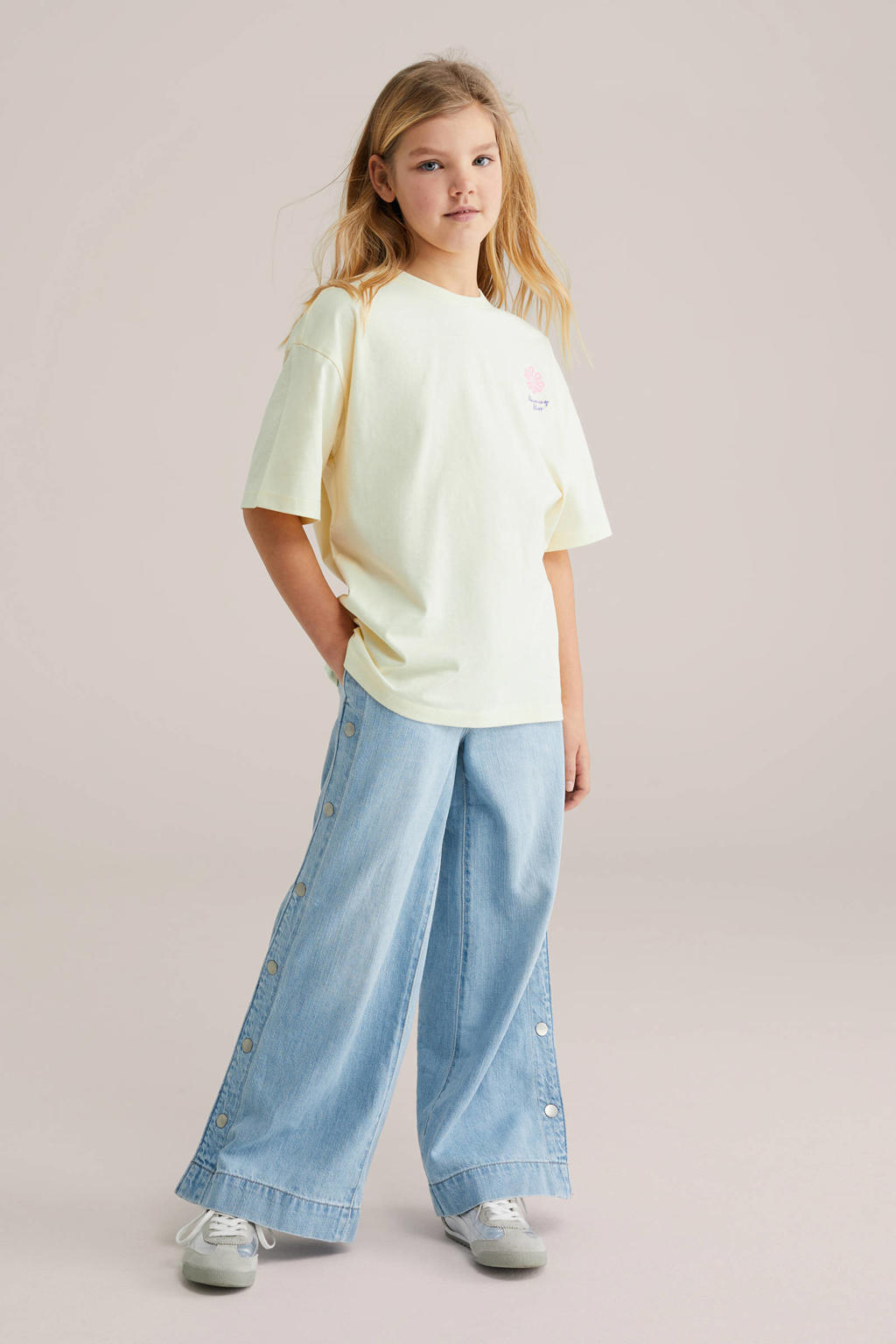 Light blue denim meisjes WE Fashion Blue Ridge wide leg jeans van denim met loose fit en effen