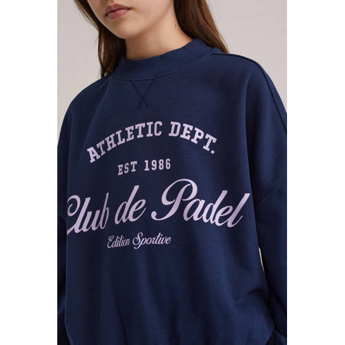 WE Fashion sweater donkerblauw Tekst - maat 134/140 afbeelding