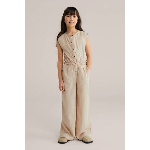 WE Fashion Straight jumpsuit lichtbruin Meisjes Polyester Ronde hals Effen
