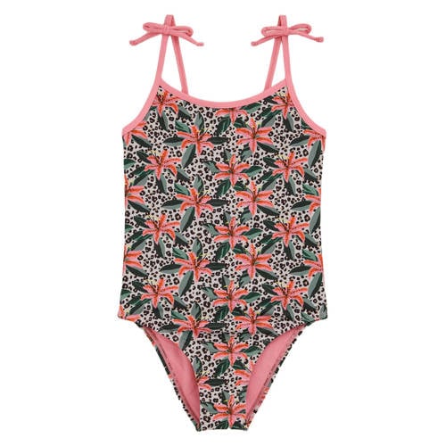 WE Fashion badpak met bloemdessin roze/multicolor Meisjes Polyester Bloemen - maat 110/116 afbeelding