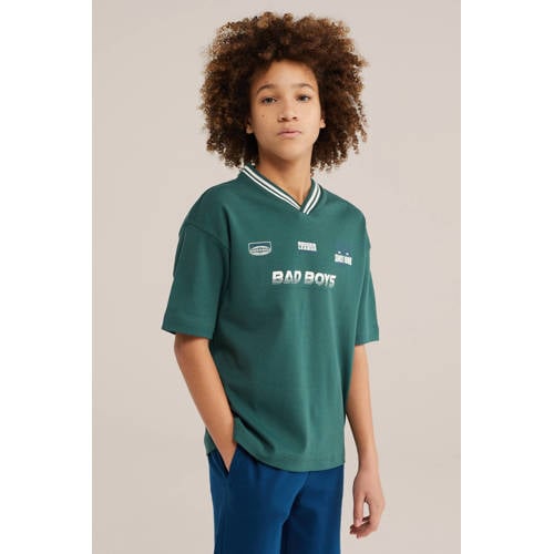 Bad Boys T-shirt donkergroen Jongens Katoen V-hals Printopdruk - maat 158/164 afbeelding
