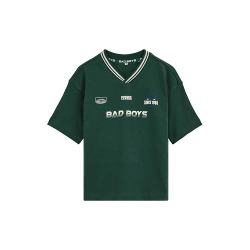 Bad Boys T-shirt donkergroen Jongens Katoen V-hals Printopdruk - maat 98/104 afbeelding