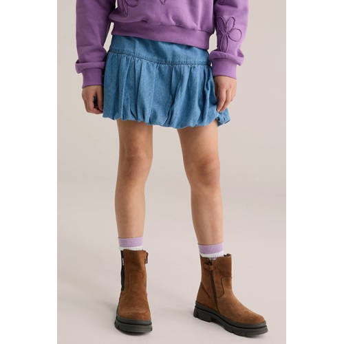 WE Fashion denim ballonrok medium blue denim Blauw Effen - maat 134/140 afbeelding