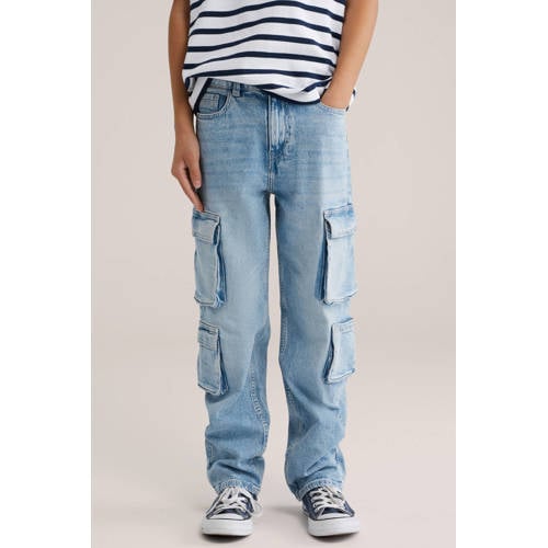 WE Fashion wide leg jeans light blue denim Blauw Effen - maat 170 afbeelding