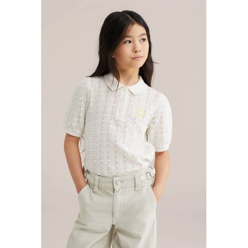 WE Fashion polo wit gebreid Meisjes Polokraag Effen - maat 170/176 afbeelding