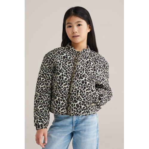WE Fashion bomberjack beige Jas Meisjes Polyester Ronde hals Dierenprint - maat 134/140 afbeelding