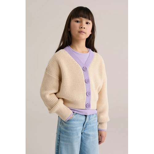 WE Fashion vest beige rib gebreid Meisjes Katoen V-hals Effen - maat 134/140 afbeelding