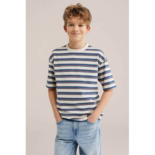 WE Fashion T-shirt Blauw Jongens Katoen Ronde hals Streep - maat 98/104 afbeelding