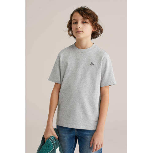 WE Fashion T-shirt grijs melange Jongens Katoen Ronde hals Effen - maat 170/176 afbeelding