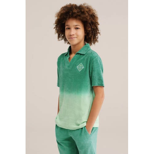 WE Fashion polo groen Jongens Badstof Polokraag Dip-dye - maat 134/140 afbeelding