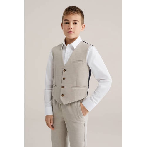 WE Fashion gilet beige Jongens Polyester Smokingkraag Effen - maat 122/128 afbeelding