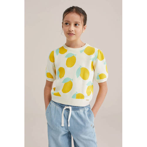 WE Fashion trui wit fijn gebreid Meisjes Katoen Ronde hals All over print - maat 146/152 afbeelding