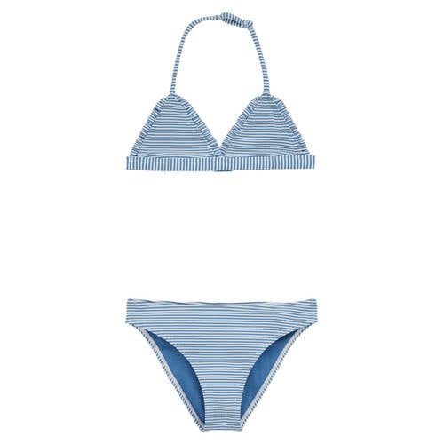 WE Fashion triangel bikini gestreept blauw/wit Meisjes Polyester Streep