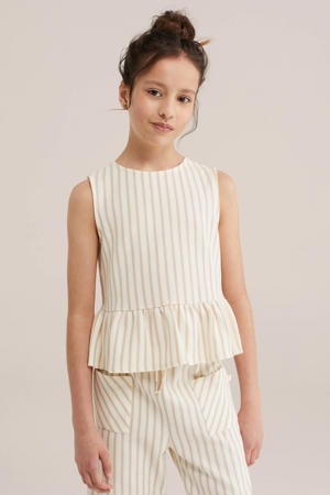 gestreepte mouwloze top rib gebreid zand
