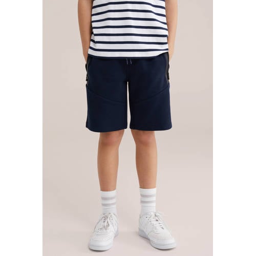 WE Fashion regular sweatshort donkerblauw Effen
