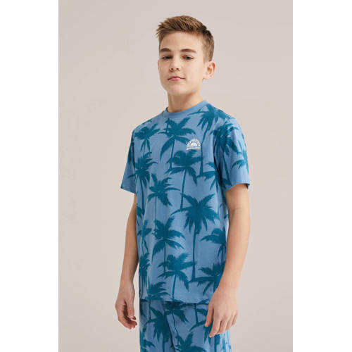 WE Fashion shortama all over print blauw Jongens Katoen Ronde hals All over print