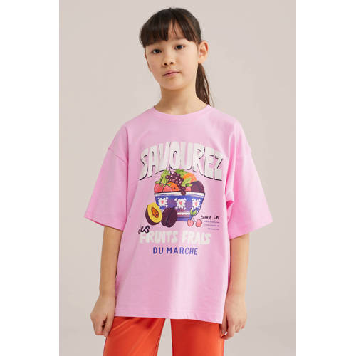 WE Fashion T-shirt lichtroze Meisjes Katoen Ronde hals Printopdruk - maat 110/116 afbeelding