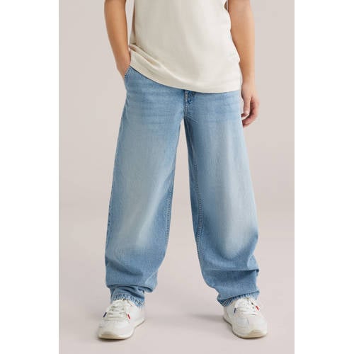 WE Fashion baggy jeans baggy jeans medium blue denim Blauw Effen - maat 152 afbeelding