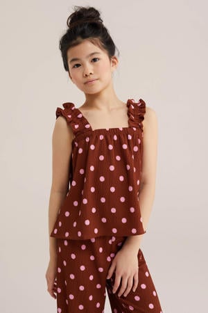 blousetop met stippen donkerbruin