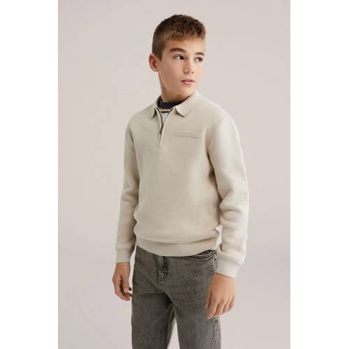 WE Fashion trui beige fijn gebreid Jongens Katoen Polokraag Effen - maat 122/128 afbeelding