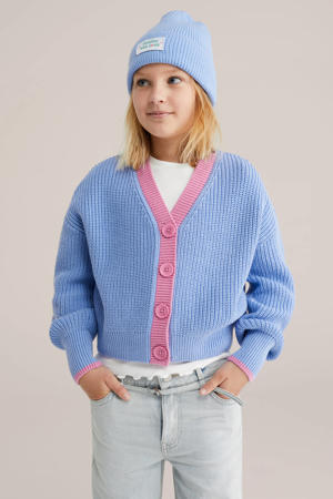 vest blauw rib gebreid