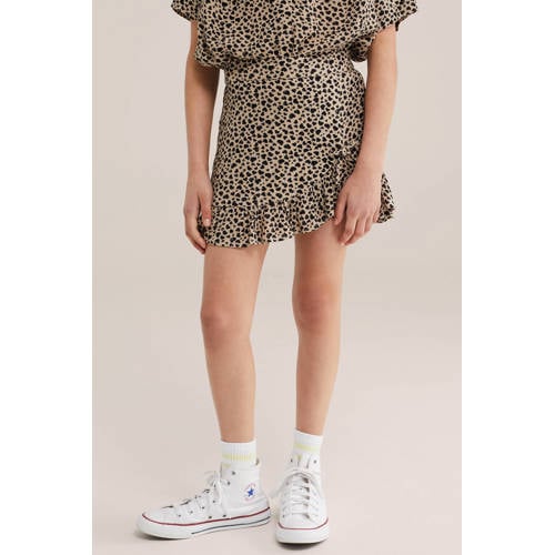 WE Fashion plooirok met panterprint bruin Meisjes Viscose Dierenprint
