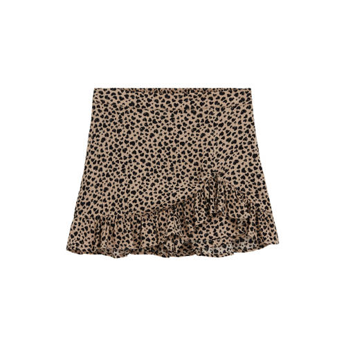 WE Fashion plooirok met panterprint bruin Meisjes Viscose Dierenprint