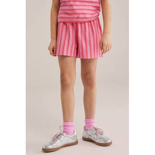 WE Fashion straight gestreepte casual short roze Korte broek Meisjes Katoen - maat 98/104 afbeelding