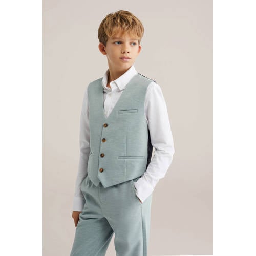 WE Fashion gilet grijsblauw Jongens Polyester Smokingkraag Effen - maat 134/140 afbeelding