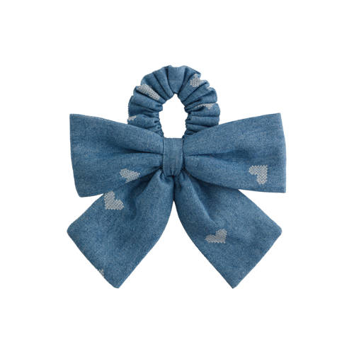 WE Fashion denim look scrunchie blauw Meisjes Katoen Hartjes afbeelding