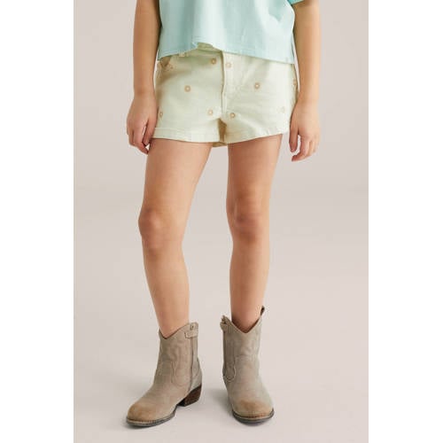 WE Fashion straight gebloemde denim short ecru Korte broek Meisjes Katoen - maat 146 afbeelding