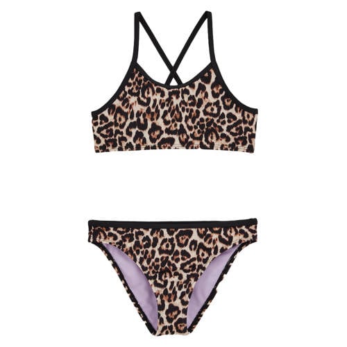 WE Fashion crop bikini zand/bruin Beige Meisjes Polyester Dierenprint - maat 98/104 afbeelding