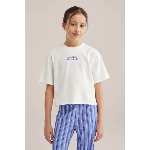 WE Fashion T-shirt wit Meisjes Katoen Ronde hals Tekst - maat 110/116 afbeelding