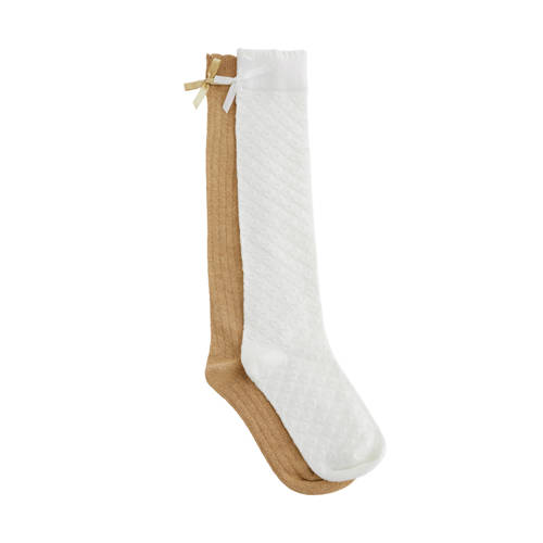 WE Fashion kniesokken - set van 2 goud/wit Meisjes Katoen Effen - maat 27/30 - glitter afbeelding