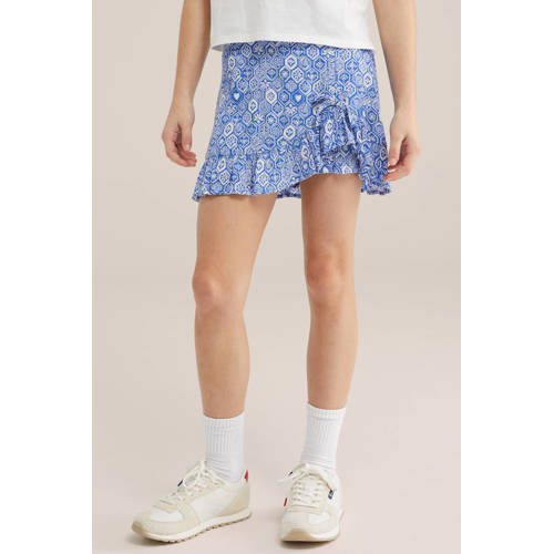 WE Fashion plooirok blauw Meisjes Viscose All over print