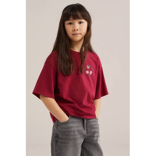 WE Fashion T-shirt rood Meisjes Katoen Ronde hals Printopdruk - maat 98/104 afbeelding