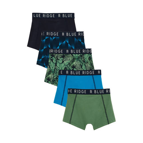 WE Fashion boxershort - set van 5 donkerblauw/blauw/groen Jongens Stretchkatoen - maat 170/176 afbeelding