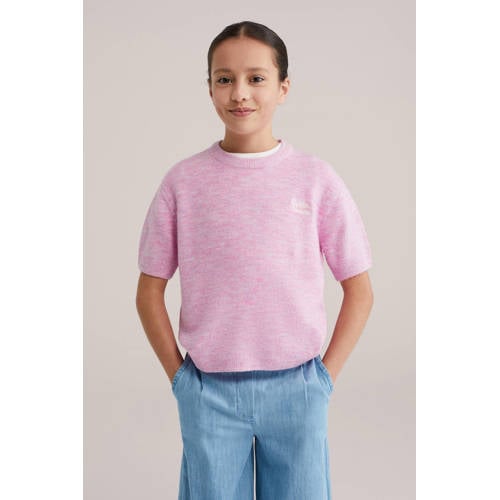 WE Fashion trui roze fijn gebreid Meisjes Polyester Ronde hals Gemêleerd - maat 146/152 afbeelding