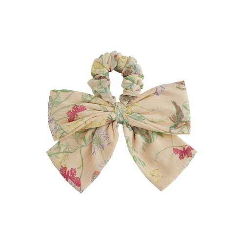 WE Fashion scrunchie bloemen ecru/groen/rood Haar accessoire Meisjes Polyester afbeelding
