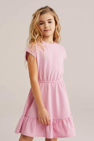 gestreepte korte jurk roze
