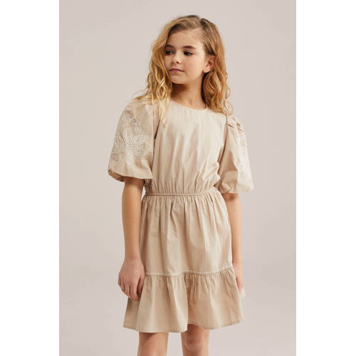WE Fashion zomerjurk beige Meisjes Katoen Ronde hals Effen