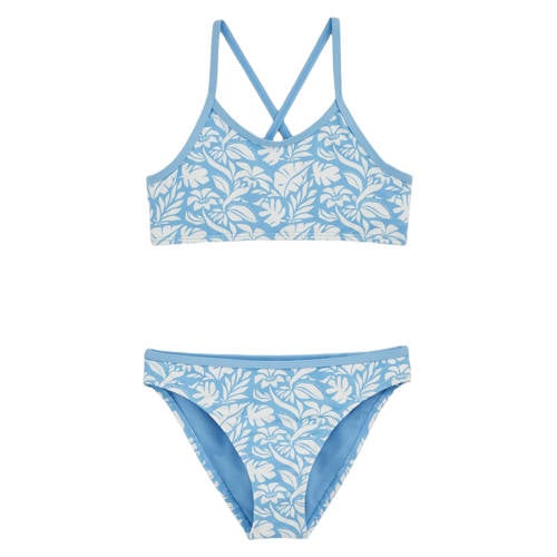 WE Fashion crop bikini met bloemdessin lichtblauw/wit Meisjes Polyester - maat 110/116 afbeelding