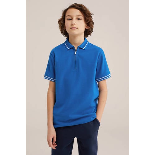 WE Fashion polo marineblauw Jongens Katoen Polokraag Effen - maat 110/116 afbeelding