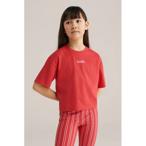 WE Fashion T-shirt rood Meisjes Katoen Ronde hals Tekst - maat 110/116 afbeelding